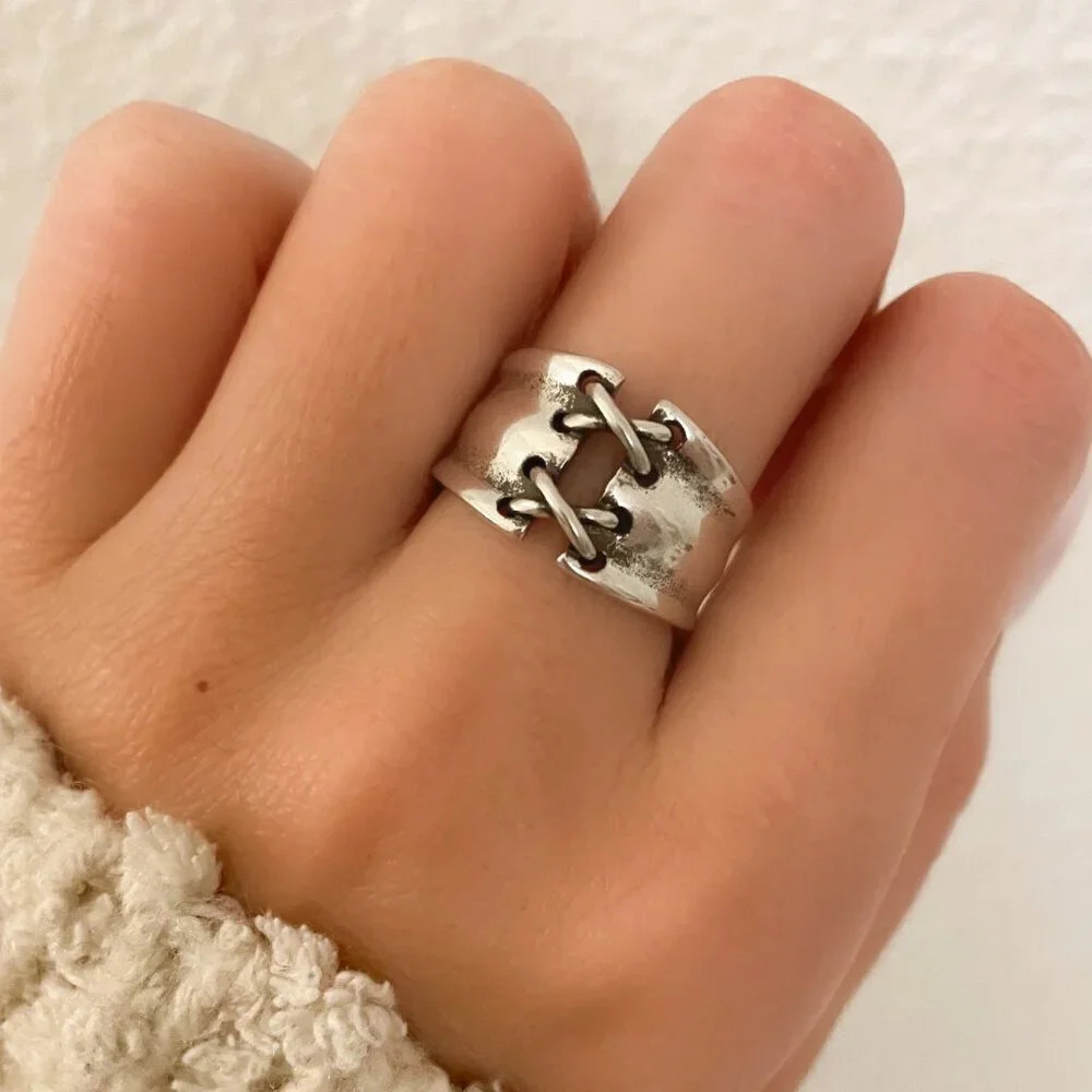 925 Sterling Silver Lace Up Ring Criss Cross Ring Modern Minimalist Ring Band